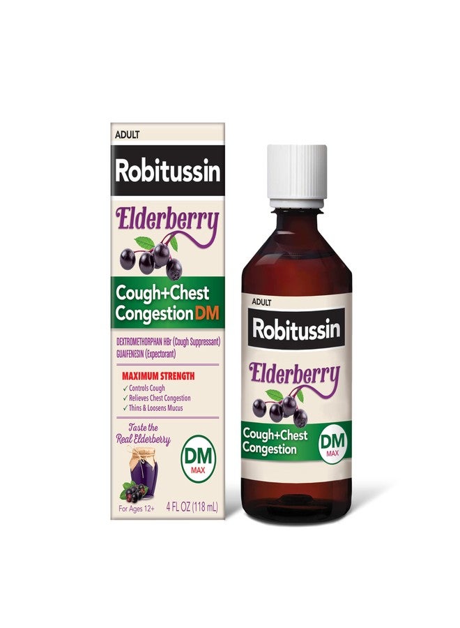 Robitussin Maximum Strength Elderberry Cough + Chest Congestion DM Cough Medicine for Adults, Cough and Chest Congestion Relief Liquid - 4 Fl Oz - Image 1